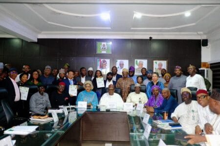 A group photograph with the minister