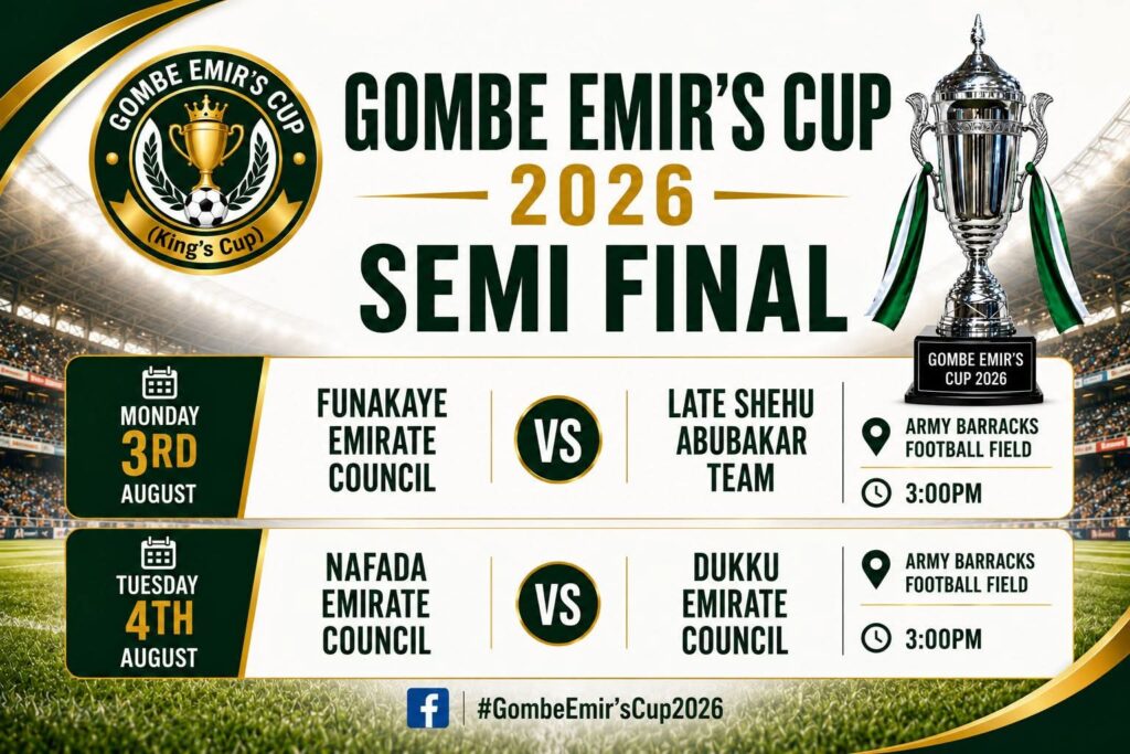 Four Emirate Football Teams set for Gombe Emir’s Cup semi-finals Gombe Emir's Cup Semi Final Spots