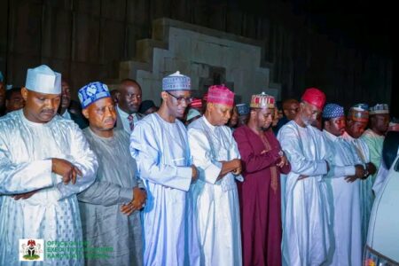 Gov Yusuf, Ribadu at the funeral prayer