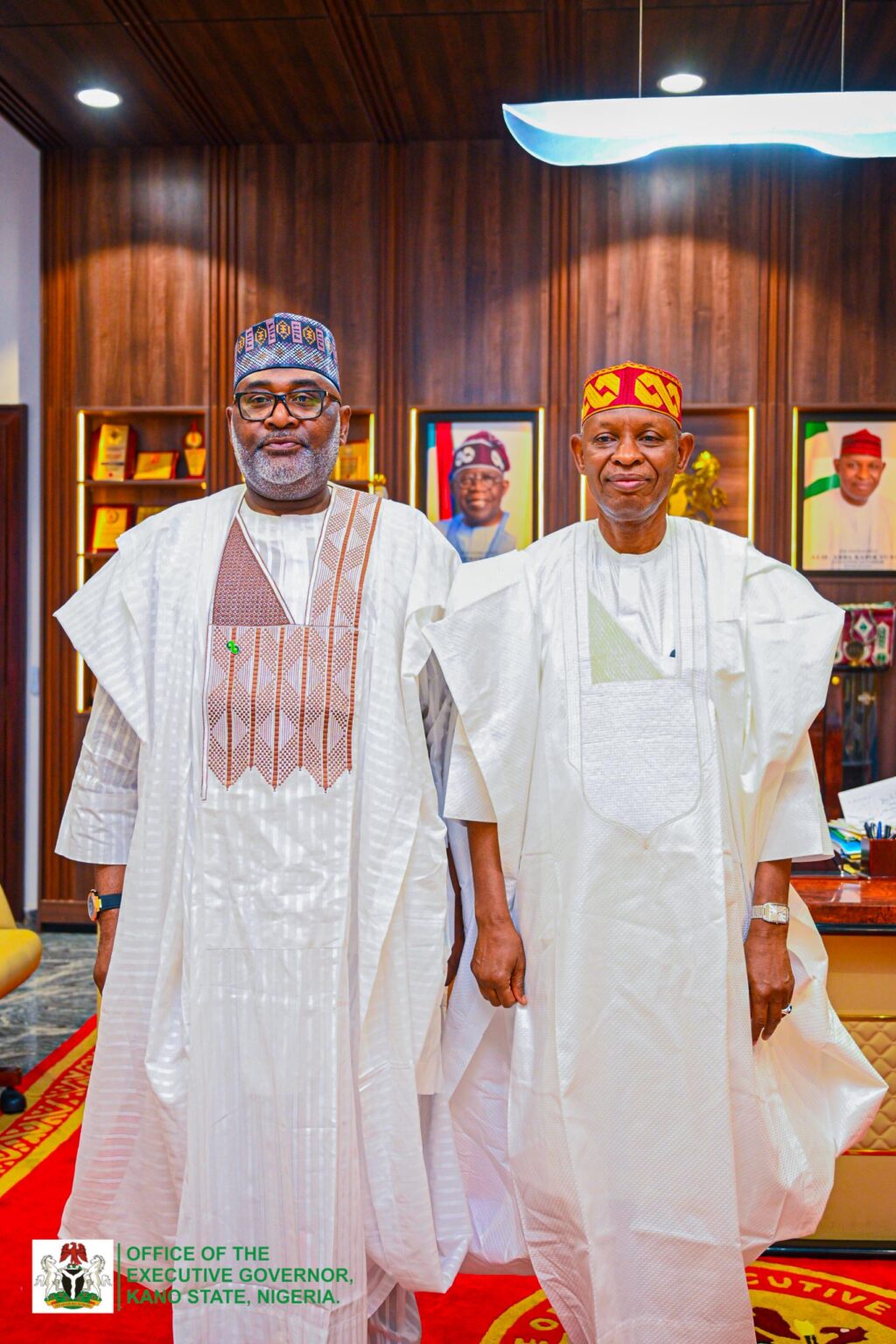 Governor Abba Kabir Yusuf and Minister of State for Regional Development, Alhaji Uba Maigari Ahmad, on a courtesy visit to Government House, Kano