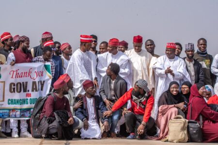 Governor Yusuf with the students