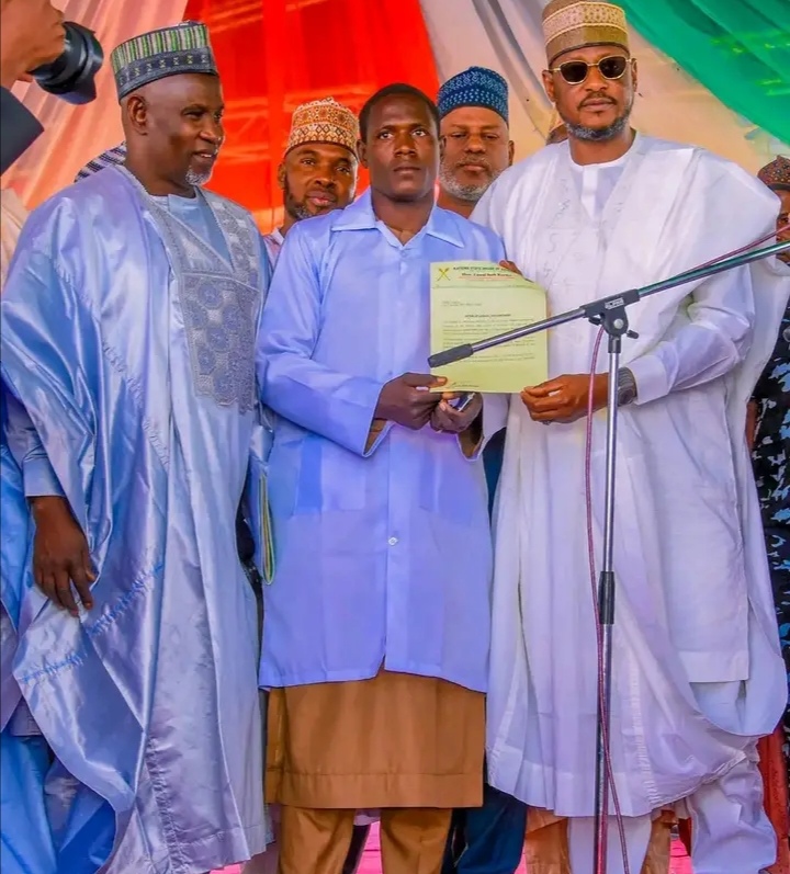 Katsina lawmaker recruits 35 casual workers for health, education sectors Hon. Isah Kuraye, Radda and one of the beneficiaries