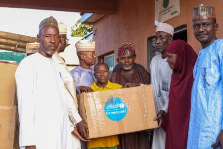 UNICEF while distributing the aids